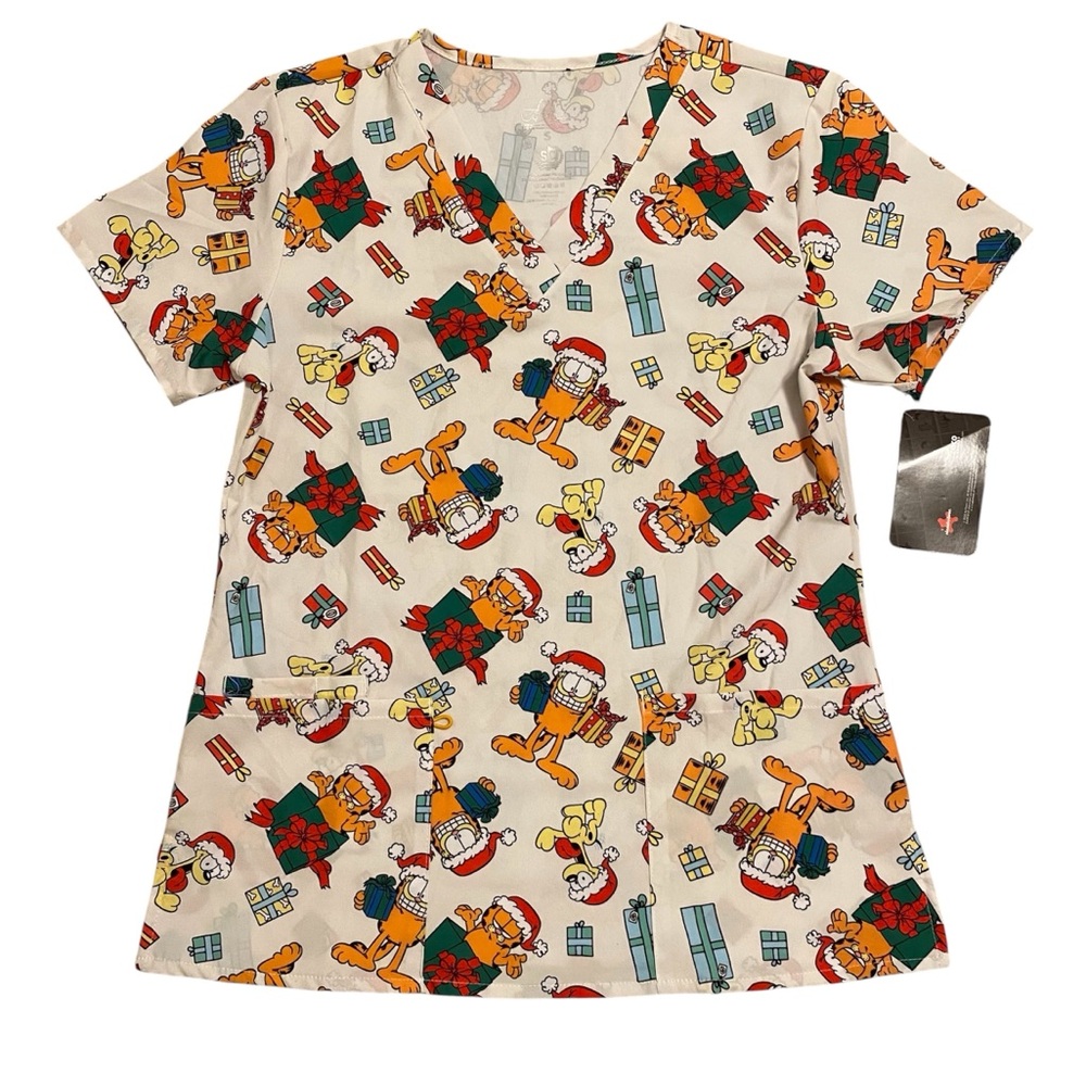 NWT, Garfield Christmas Scrub Top With Pockets